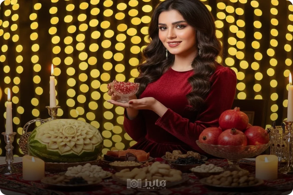  ژست دخترانه یلدایی با انار