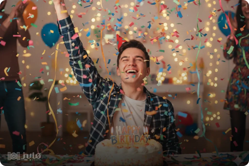 ژست پخش کردن کاغذ رنگی در هوا