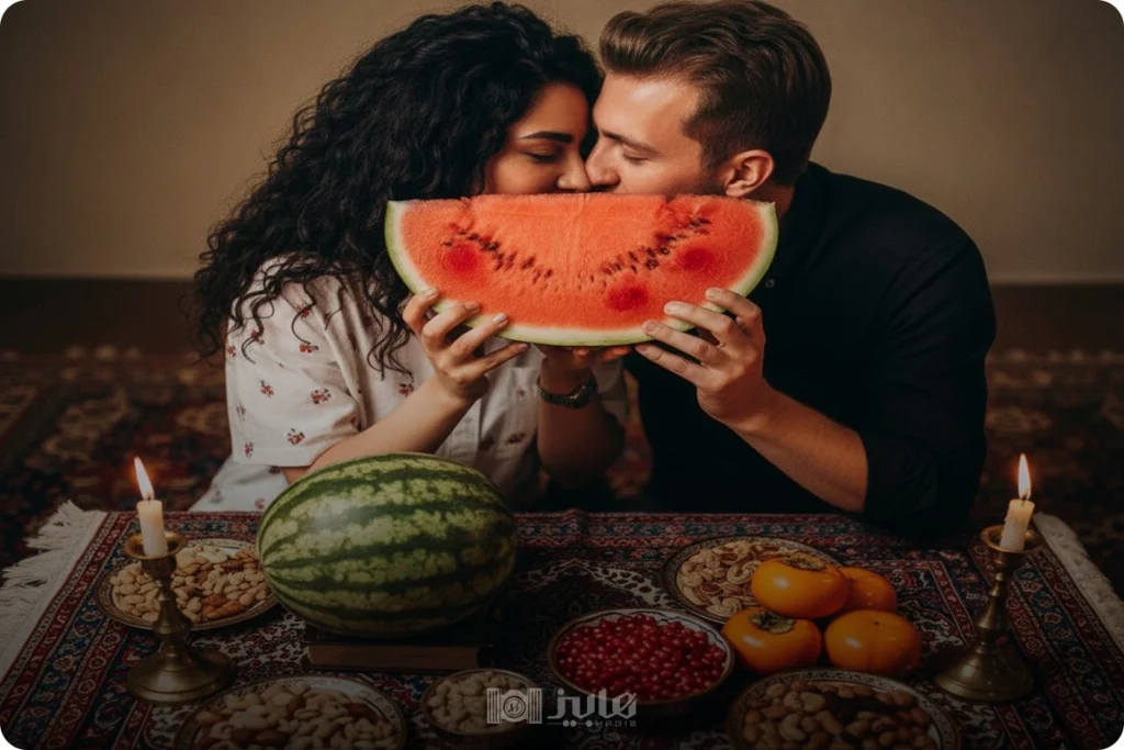 عکس عاشقانه شب یلدا با بوسه