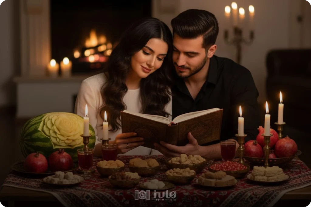  عکس عاشقانه برای شب یلدا با کتاب حافظ