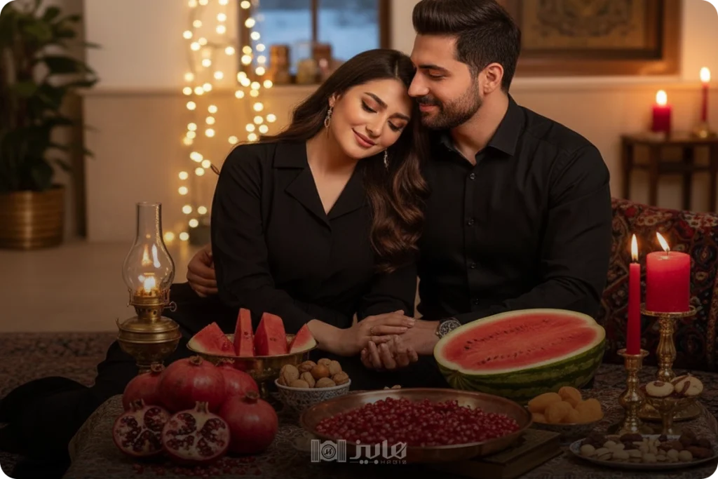 عکس تکیه دادن روی شانه با نور گرم یلدایی