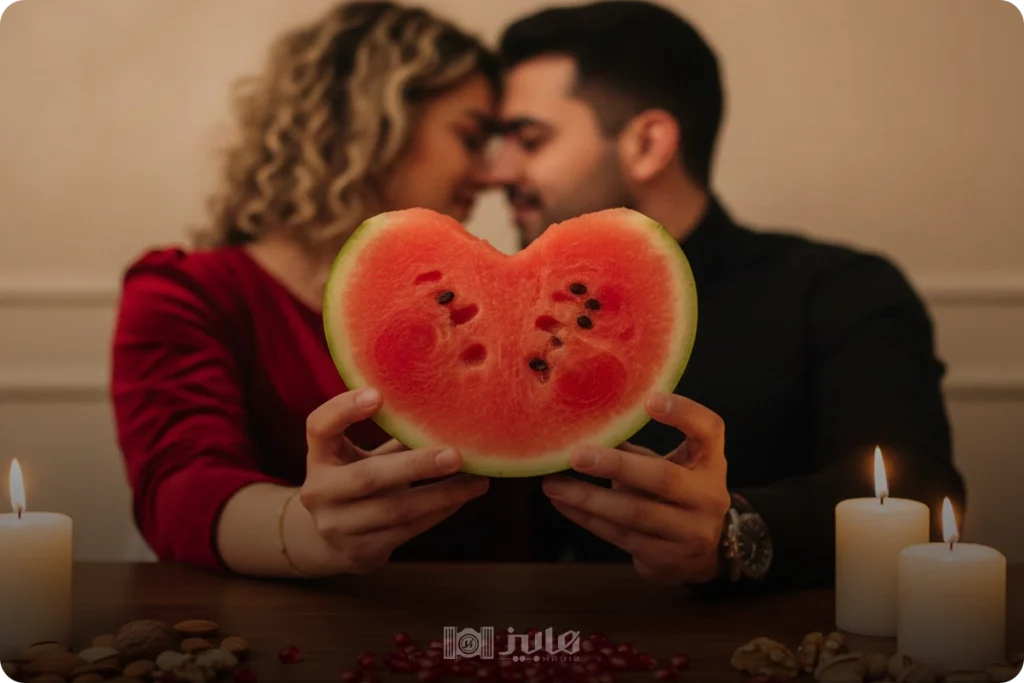 عکس عاشقانه یلدا هندوانه قلبی‌شکل 